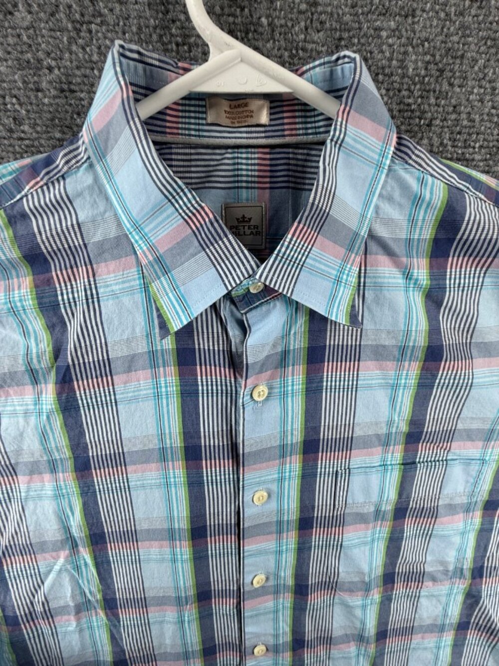Peter Millar Blue Pink All Cotton Button-Down Plaid Large Pocket Shirt Mens